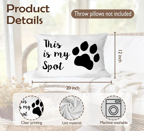 Vista 5 de Burosev Reservado para el perro, fundas de almohada suaves reversibles de doble cara, divertida pata de mascota This is My Spot, decoración
