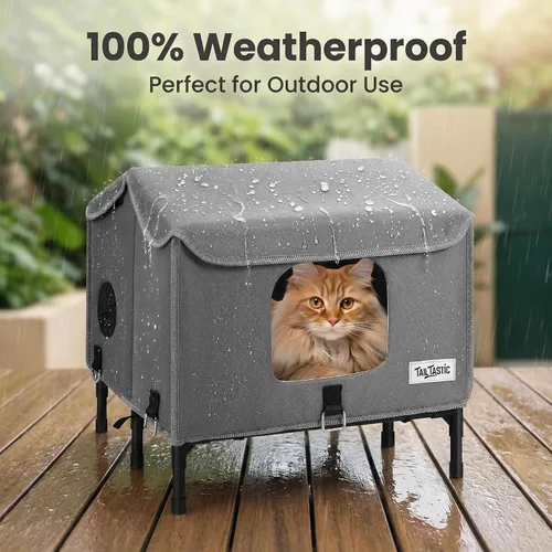 Vista 7 de Casa para gatos al aire libre resistente a la intemperie para primavera y verano, refugio portátil para gatos callejeros, sin instalación, plegable