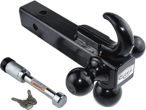 Vista 5 de TOPTOW Enganche de remolque de montaje de tres bolas con gancho, bolas negras, con cerradura, se adapta a receptor de 2 pulgadas