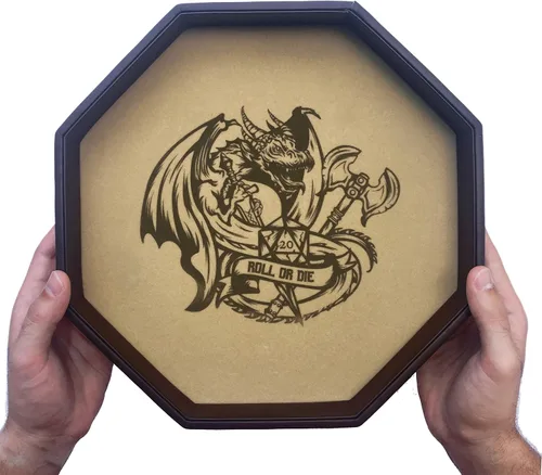 Vista 4 de Fantasydice - ROLL OR DIE- Bandeja de dados - Octágono de 11.5 pulgadas - para dados, juegos de mesa, juegos de mesa como D&D (DND) 3.5 y 5e, Call