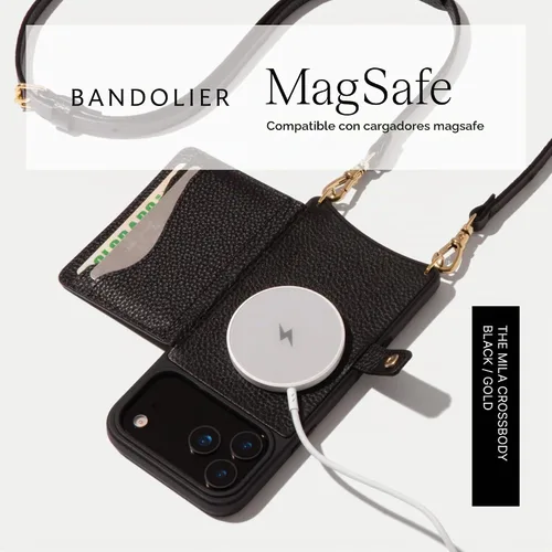 Vista 6 de Bandolier Mila Leather Crossbody MagSafe Case iPhone 17 Pro Max- Black/G Negro/Dorado
