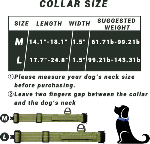 Vista 3 de Collar táctico para perro, collar ajustable de nailon reflectante para perro con mango de control, hebilla de metal resistente para perros medianos