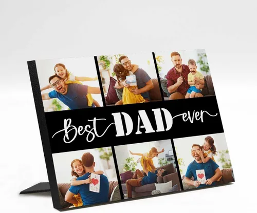 Vista 7 de InterestPrint Panel de fotos personalizado para papá y nombre para exhibición de mesa, Papá te amamos más que todas las estrellas en el cielo, marco