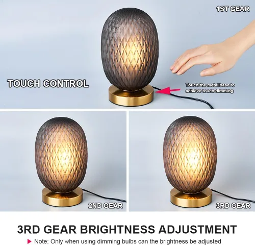Vista 2 de Moderna lámpara de mesa de cristal con forma de globo de mediados de siglo, industrial regulable con control táctil, luces de escritorio, 3 niveles