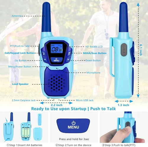Vista 2 de Topsung Walkie Talkies for Kids Long Range Walkie-Talkie for Adults Rechargeable 4 Pack with Lanyard NOAA USB, Family Pink 2 Way Radio Toys for 3-12