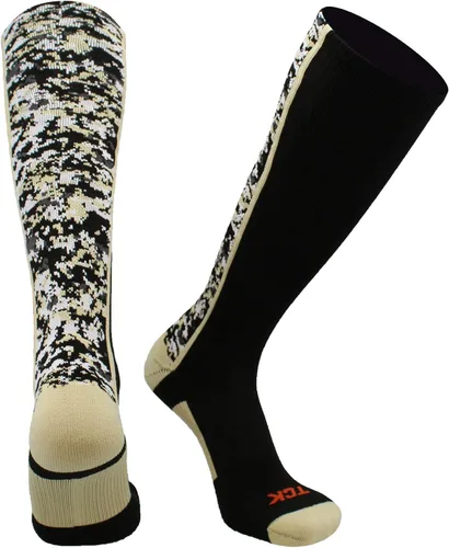 Vista 8 de TCK Calcetines de béisbol y fútbol americano de camuflaje digital para jóvenes, niños y hombres - Longitud por encima de la pantorrilla Negro