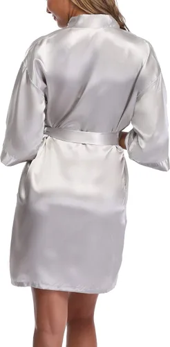 Vista 5 de Bata corta de satén para mujer, kimono, novia, dama de honor, albornoz de preparación, bata suave para dormir