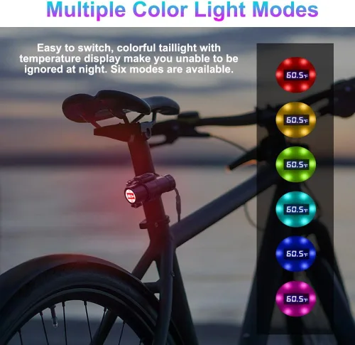 Vista 2 de VSYSTO Cámara de bicicleta, WiFi 2K con pantalla de temperatura, luz trasera, visión nocturna gran angular de 170°, lente SONYIMX335, impermeable