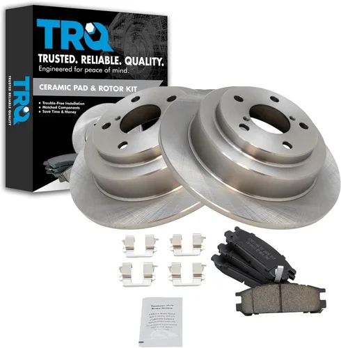 Vista 125 de TRQ Juego de pastillas de freno y rotor de cerámica trasera compatible con Honda Accord V6 1998-02 3.0L con frenos de disco traseros 02-06 Acura RSX