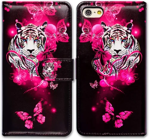 Vista 25 de Bcov Funda para iPhone SE 2022/iPhone SE 3ª Gen/iPhone SE 2020, Funda de piel con tapa de gato blanco y gato negro con ranura para tarjeta con Gato