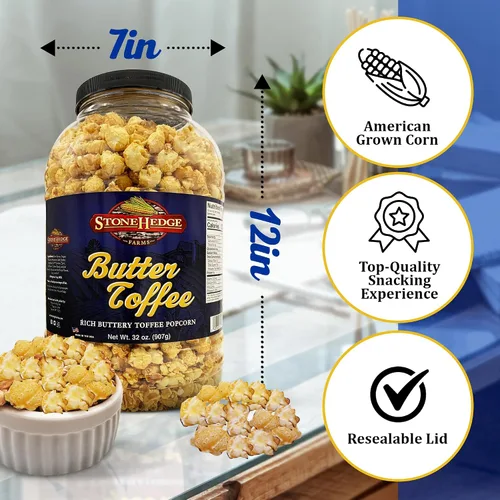 Vista 3 de Palomitas con sabor a mantequilla y toffee de Stonehedge Farms Tubo grande de 32 oz Perfecto para fiestas y Navidad Snacks dulces en granel