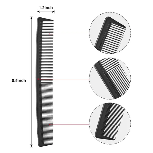 Vista 2 de Leinuosen Paquete de 3 peines de pelo de dientes finos y anchos, peine profesional de corte de fibra de barbero de carbono negro, herramienta