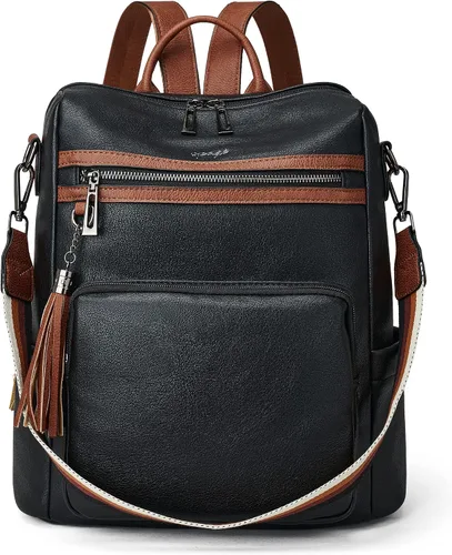 Vista 31 de OPAGE - Mochila de cuero para mujer, con borla de moda, bolso de hombro, mochila grande, bolsa de viaje, gris, L
