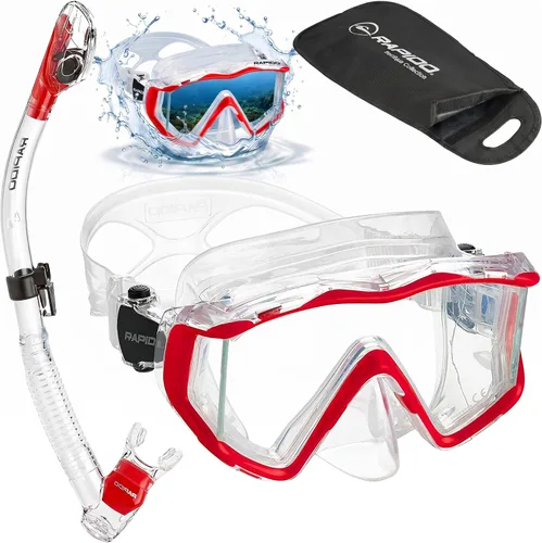 Vista 5 de Phantom Aquatics Rapido Clareza Máscara de Tres Lentes y Snorkel Combo