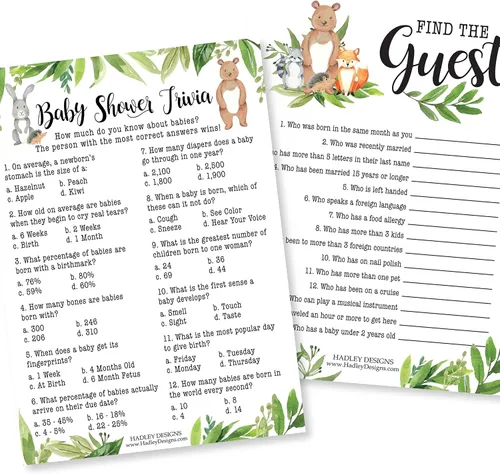Vista 4 de Hadley Designs 25 Woodland Word Scramble para baby shower, 25 juegos verdaderos o falsos, 25 juegos de trivia, 25 Find the Guest - 4 tarjetas