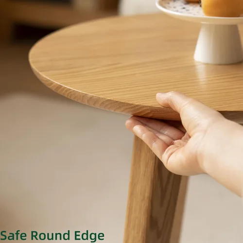 Vista 6 de Juego de mesa de café 100% de madera de roble macizo, mesa de café redonda combinada mesa auxiliar con patas de madera maciza, mesa de mediados