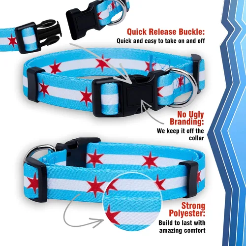 Vista 4 de Native Pup Collar de perro con bandera de Chicago (Chicago Big Stars, S)