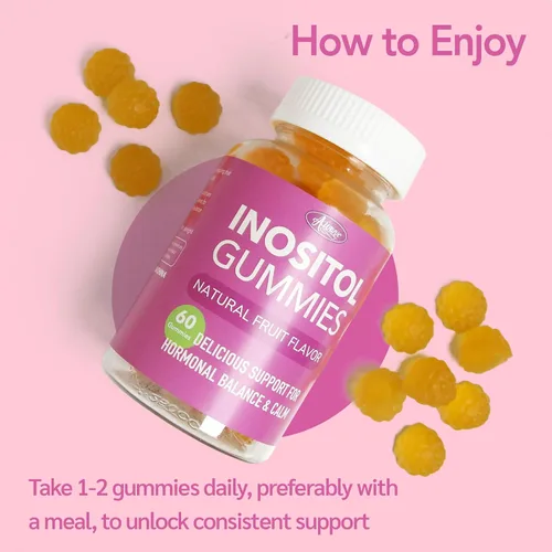 Vista 9 de Gomitas multivitamínicas de mio-inositol y D-chiro inositol, proporción 40:1, glicinato de magnesio 400 mg, omega-3 y folato, vitaminas PCOS