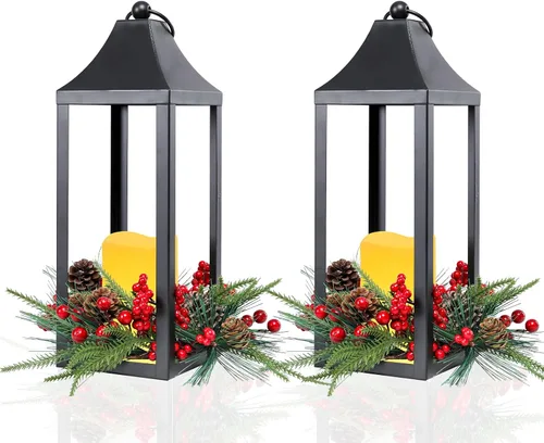 Vista 10 de Faroles de Navidad decorativos para interiores y exteriores, paquete de 2 Cruz
