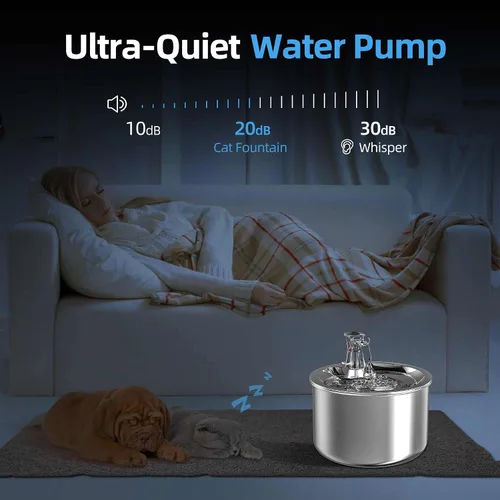 Vista 8 de Homtyler Fuente de agua para gatos, bomba ultra silenciosa interior de acero inoxidable, dispensador automático de 2L/67oz para perros, fuente