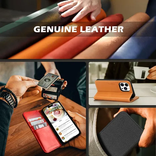 Vista 9 de SHIELDON - Funda tipo cartera de piel auténtica para iPhone 14 Pro de 6.1 pulgadas 2022, color negro Magnetic Closure, RFID Blocking, Credit Card
