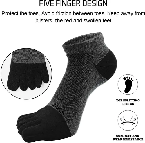Vista 4 de Toe Socks for Men Five Finger Cotton Athletic Crew Socks No Show Breathable Running Ankle Socks 5 Pairs Size 8-12