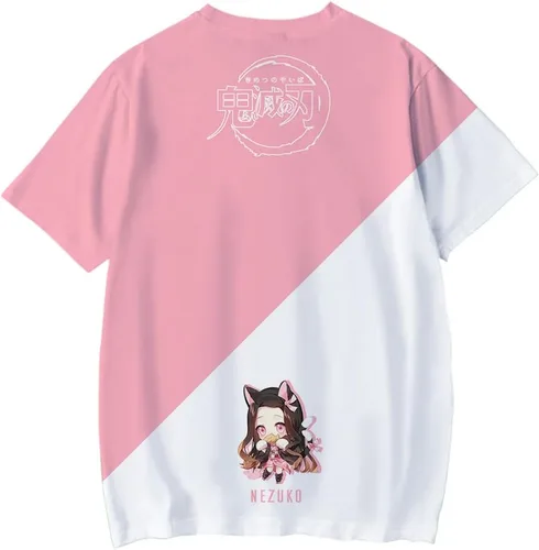 Vista 3 de Camiseta Demon para hombre y mujer, diseño de anime unisex con impresión 3D, llavero gratis (Nezuko, 6 años, edad, niño grande), Nezuko