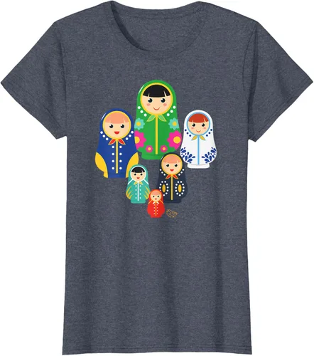Vista 50 de Matryoshka Russian Nesting Dolls, Rusia - Camiseta de regalo, Azul / Patchwork, S