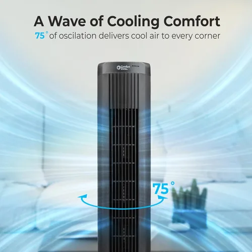 Vista 4 de Comfort Zone Ventilador de torre oscilante sin aspas de 40 pulgadas Ventilador de pie silencioso, 3 velocidades y 4 modos, temporizador de 15