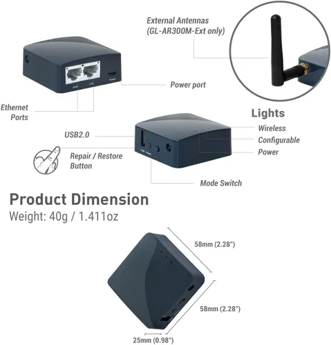 Vista 2 de GL.iNet GL-AR300M16-Ext Mini Router Wi-Fi de Viaje OpenWrt 2 Puertos Ethernet (Paquete de 2)
