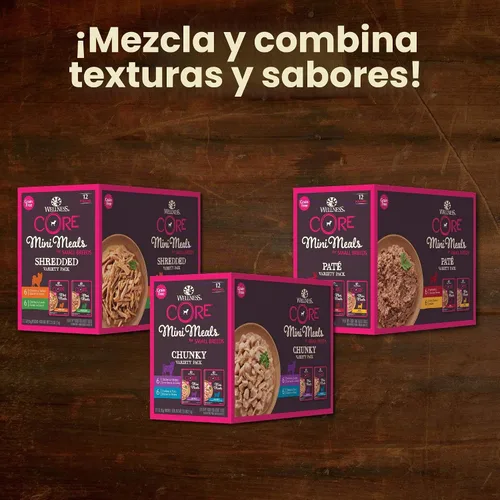 Vista 4 de Wellness CORE - Paquete variado de mini comidas en paté para razas pequeñas, comida húmeda para perros adultos, sin granos, natural, 3 onzas