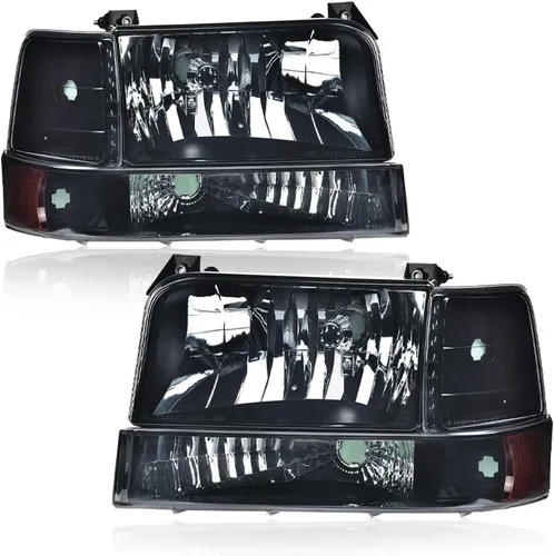 Vista 14 de Faros LED DRL, faro lente transparente carcasa negra reflector ámbar