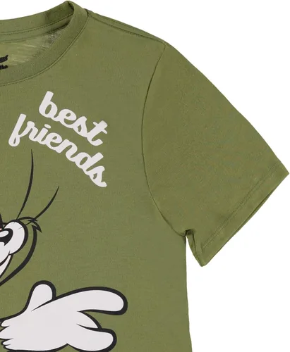 Vista 4 de Camiseta de batalla de Tom & Jerry para mujer, diseño vintage de dibujos animados de Hanna Barbera, diseño de gato y ratón con dobladillo curvado