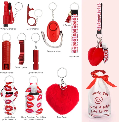 Vista 5 de Keychain Set for Women with Alarm, Pom Pom, Whistle, Gifts for Girls, Friends, Women, Mom and Daughter