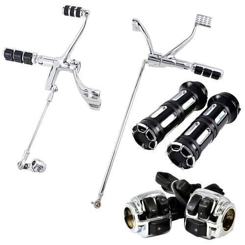 Vista 10 de Juego compatible para 1 pulgada de manillar de Harley 96-12, interruptor de bocina, luces delanteras y señales de giro, empuñaduras y tapa de Negro