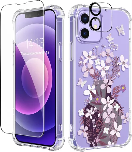 Vista 55 de GVIEWIN - Funda para iPhone 11 con protector de pantalla + protector de lente de cámara, cubierta protectora transparente suave de poliuretano