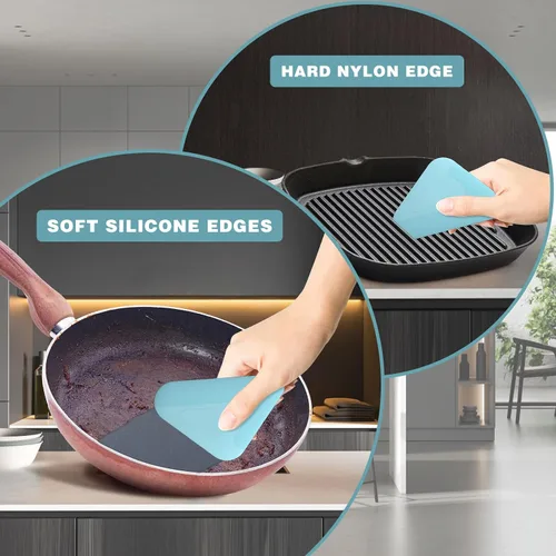 Vista 5 de Rascador de alimentos, raspador de platos 2 en 1, nailon y silicona, herramientas raspadoras de cocina para sartenes de hierro fundido, utensilios