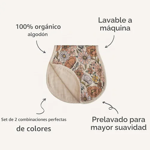 Vista 8 de mushie Paños para eructar de muselina para bebé 100% algodón orgánico, juego de 2 (Blush/Fog)