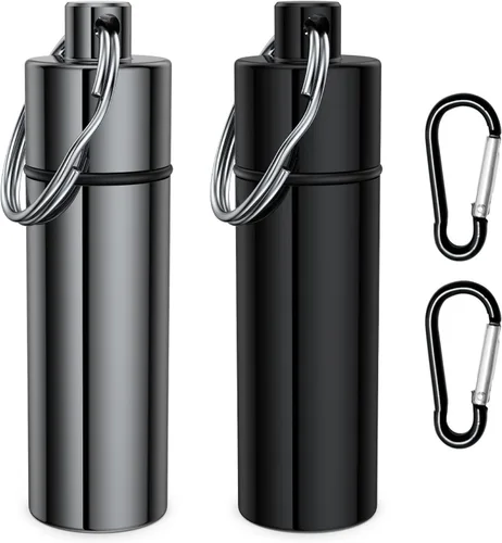 Vista 7 de Pastillero pequeño, (paquete de 5) llavero portapíldoras portátil mini contenedor de píldoras de viaje estuche metálico botella con llavero