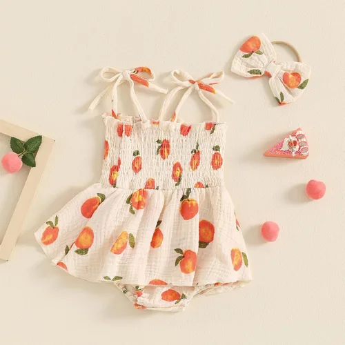 Vista 106 de Mameluco para bebés y niñas de 3, 6, 9, 12, 18 meses, enterizo de manga corta, fruncido, faldas y dobladillo, diadema