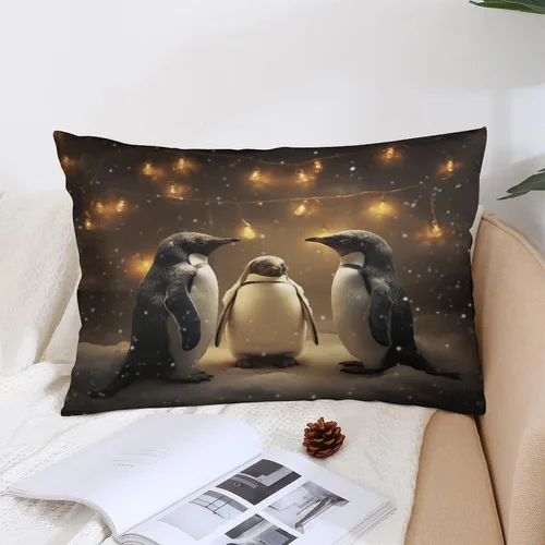 Vista 5 de Fundas de almohada con diseño de pingüinos de Navidad de 12 x 20 pulgadas, diseño de pingüinos en acuarela de Navidad, fundas de almohada