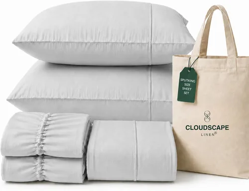 Vista 54 de CLOUDSCAPE LINEN 400TC 100% Egyptian Cotton Luxury Twin Bed Sheets - White