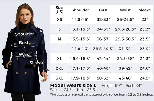 Vista 7 de Gabardina Wantdo para mujer para invierno con cinturón con doble botonadura