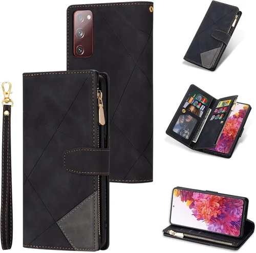 Vista 22 de UEEBAI Funda tipo cartera para Samsung Galaxy S20 FE 5G, Retro 9 ranuras para tarjetero, bolsillo con cremallera, cierre magnético, función atril