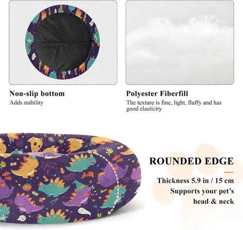 Vista 5 de Pet Dog Bed Calming Anti Anxiety Fluffy Cat Cave Bed for Extra Small Size Pets Sleeping XS Cute Dinosaur Cartoon Halloween Witch Spiders Web