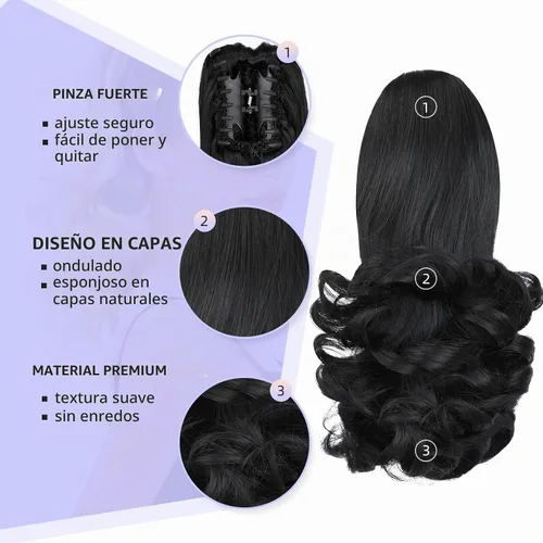 Vista 4 de extensión de cola de caballo, extensión de pelo con pinza de 12" cola de caballo rizada corta Extensión de pelo sintético de aspecto natural