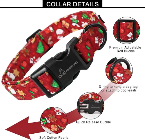 Vista 3 de Aring Pet Collar navideño para perro, lindo, ajustable, de algodón, para cachorros, perros pequeños, medianos y grandes, rojo, Papá Noel, unisex Z