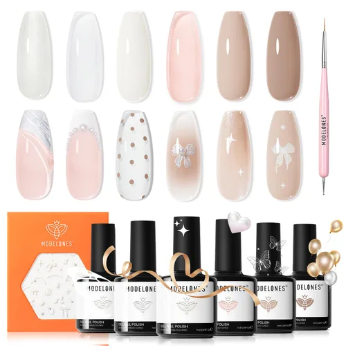 Vista 13 de Modelones - Juego de esmaltes de gel transparente, capa base de gel superior, sin limpieza, 0.5 onzas líquidas Un conjunto claro