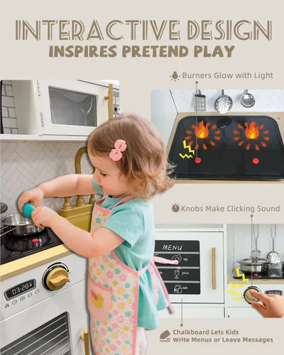 Vista 4 de YUG Set de Cocina de Juguete para Niños con Luces y Sonidos Reales, Juego de Cocina para Niños Pequeños que Incluye Estufa, Horno, Lavavajillas