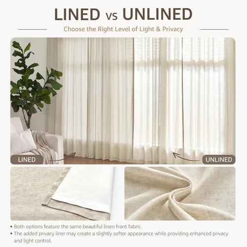 Vista 2 de jinchan - Cortinas de lino forradas de 84 pulgadas con ojales, 2 paneles Forro beige